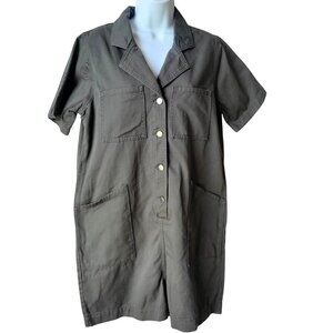 GB Army Olive green Button-Front Romper Jumpsuit Short Sleeve -L